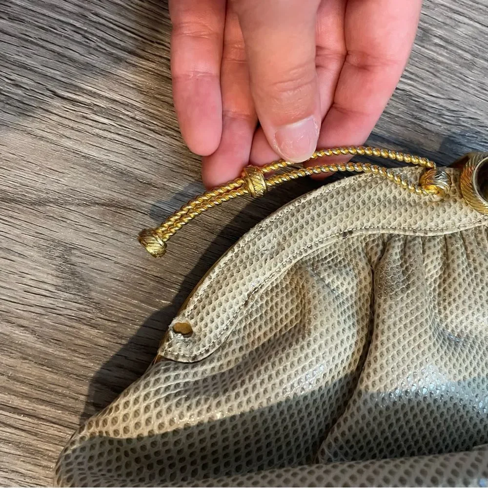 FINESSE LA MODEL Tan Snakeskin Embossed Leather Gold Hardware Clutch